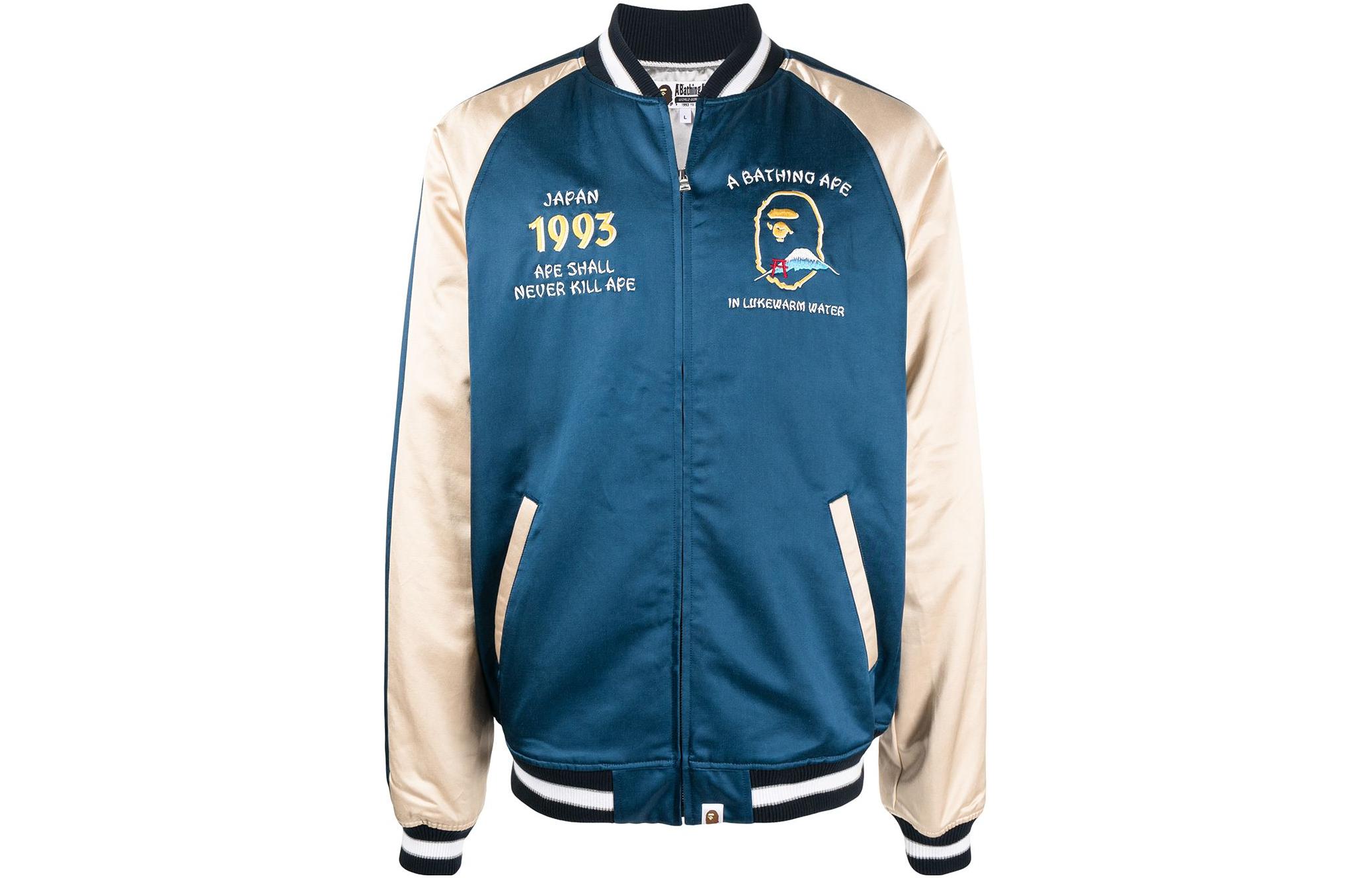 BAPE FW22 Colorblock Logo Embroidered Long Sleeve Jacket Blue () 001LJH701004IBLUE