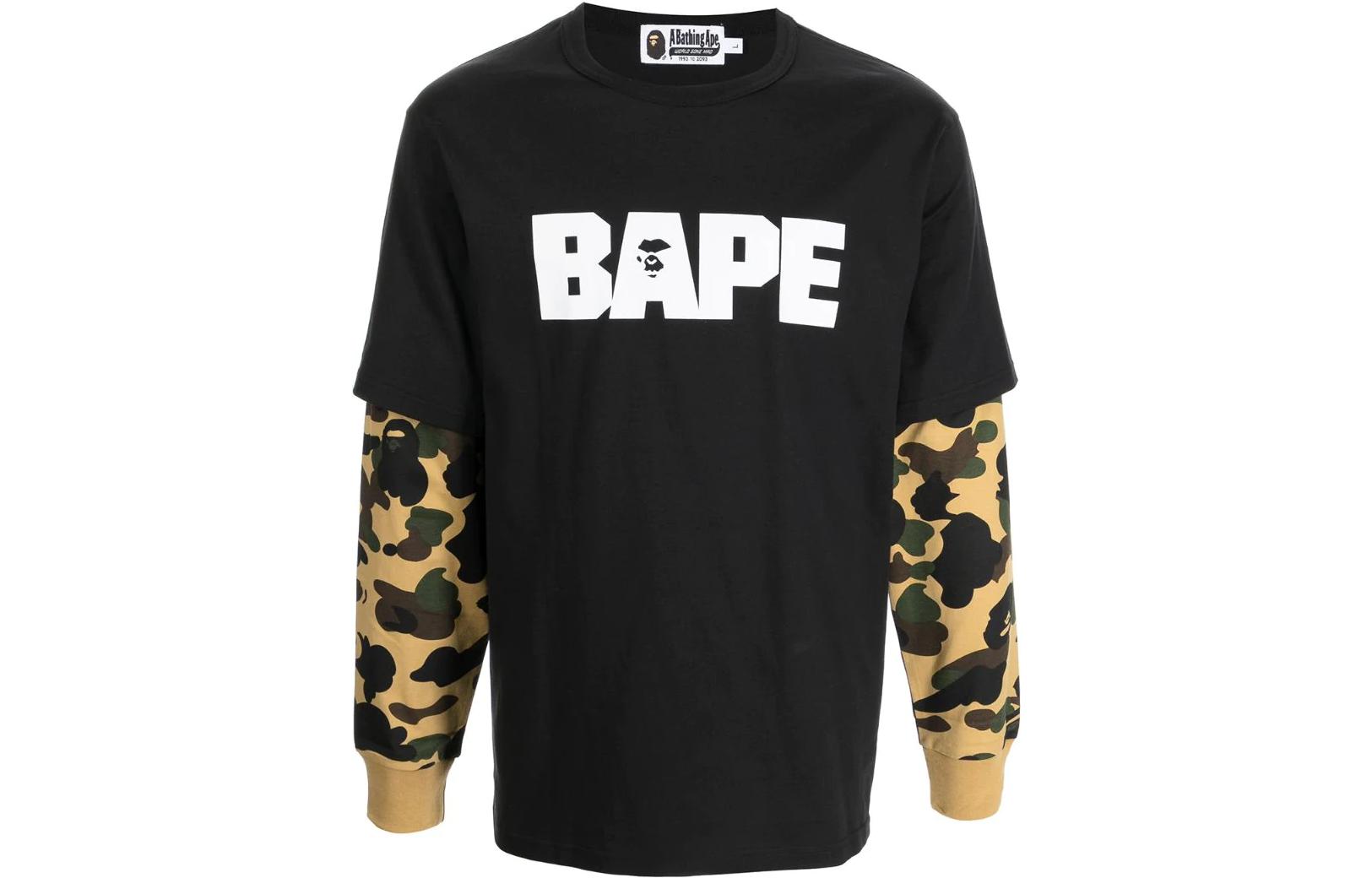BAPE FW22 Colorful Logo Print Layered Crewneck Long-Sleeve Sweatshirt Men 001LTH801009MBLACK