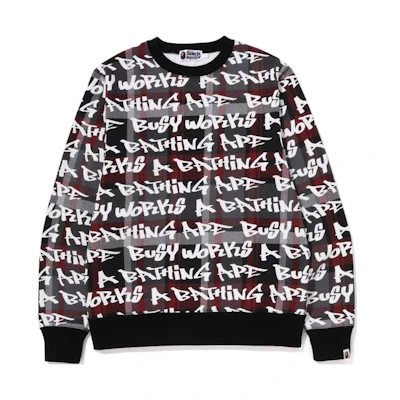 BAPE FW22 Graffiti Letter Plaid Oversized Crewneck Sweatshirt . 1I80-113-007