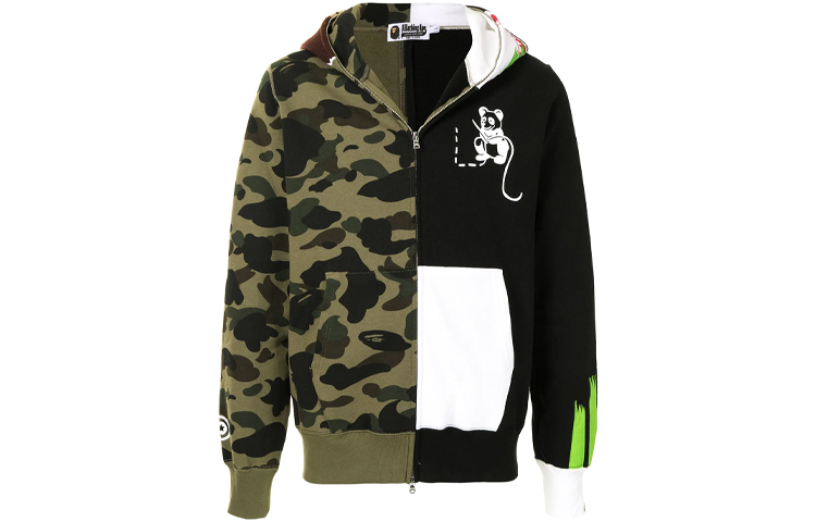 BAPE FW22 Green Camo Patchwork Zip-Up Hoodie Jacket () 1G20115007GRN