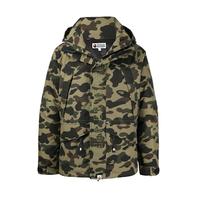 BAPE FW22 Green Camo Print Puffer Long Sleeve Hoodie Jacket 001HJH801010