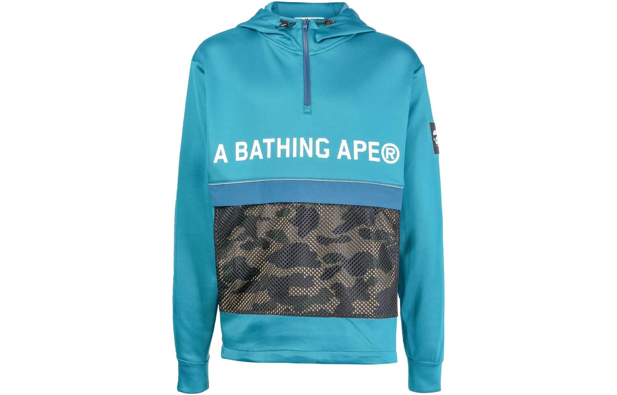 BAPE FW22 Half-Zip Pullover Camo Print Blue Ape Head Hoodie () 001PPI301006M