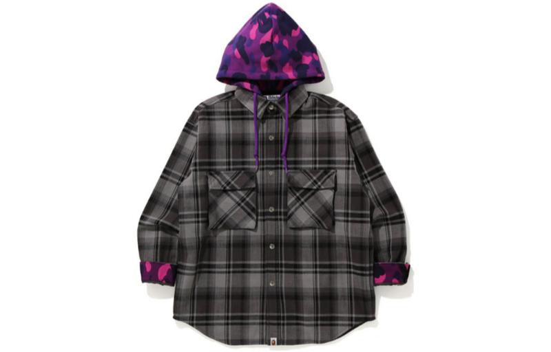 BAPE FW22 Letter Embroidery Plaid Camo Detachable Hood Jacket Men 0ZXJKM14005XF