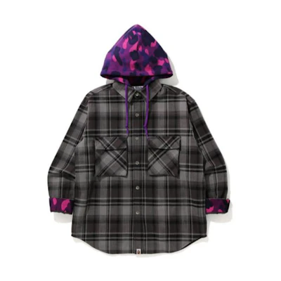BAPE FW22 Letter Embroidery Plaid Camo Detachable Hood Jacket Men 0ZXJKM14005XF