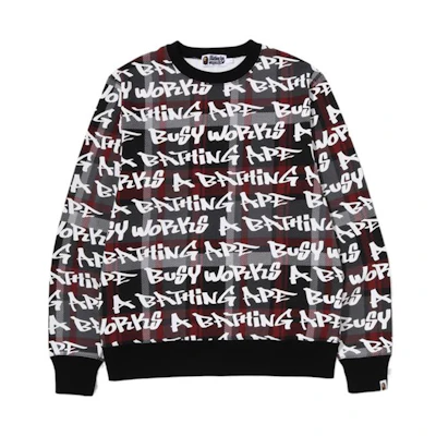 BAPE FW22 Letter Graffiti Plaid Pattern Crewneck Sweatshirt . 0ZXSWM113007J