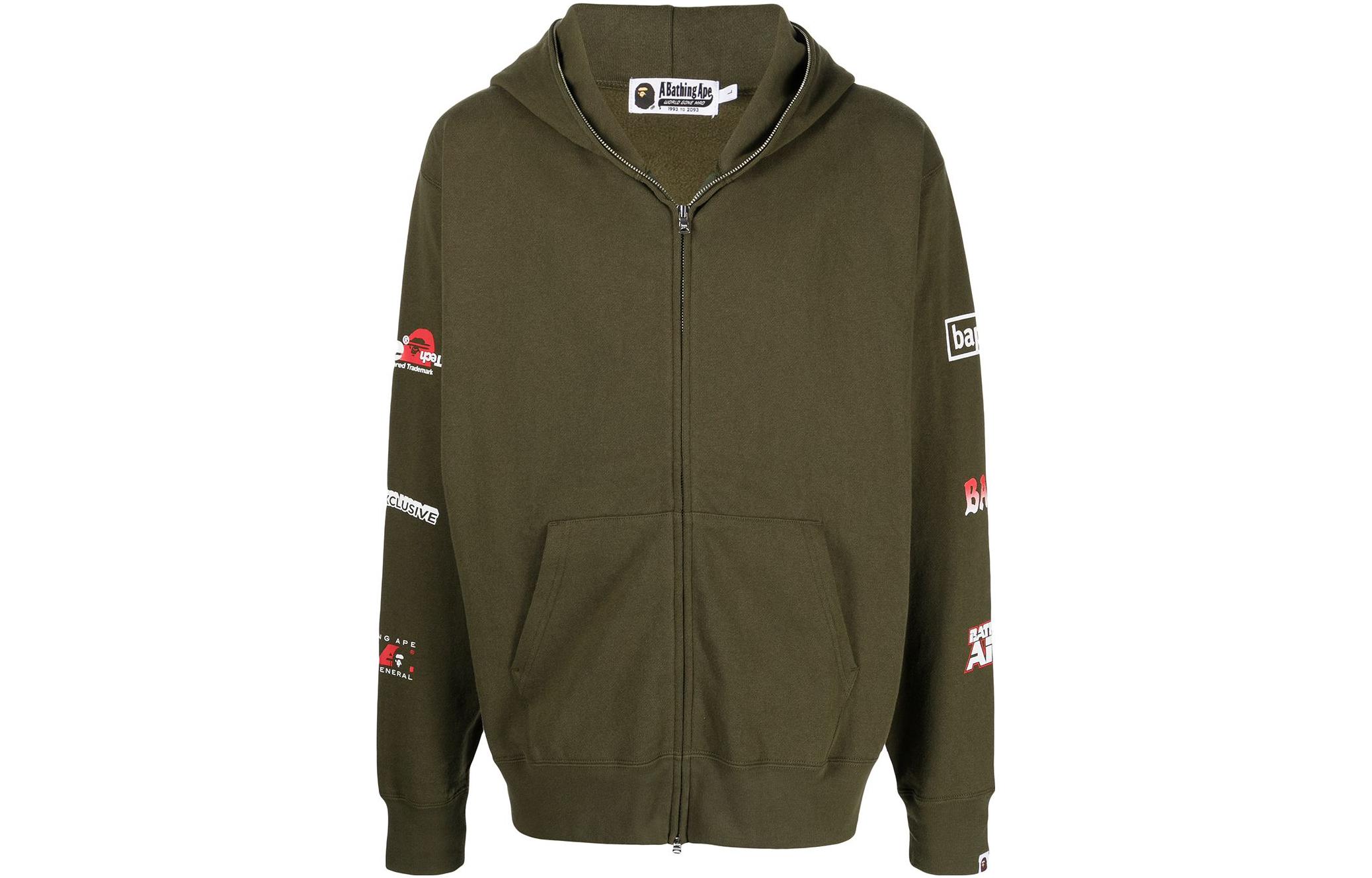 BAPE FW22 Logo Print Green Hoodie Full-Zip Long Sleeve - 001ZPH701003I