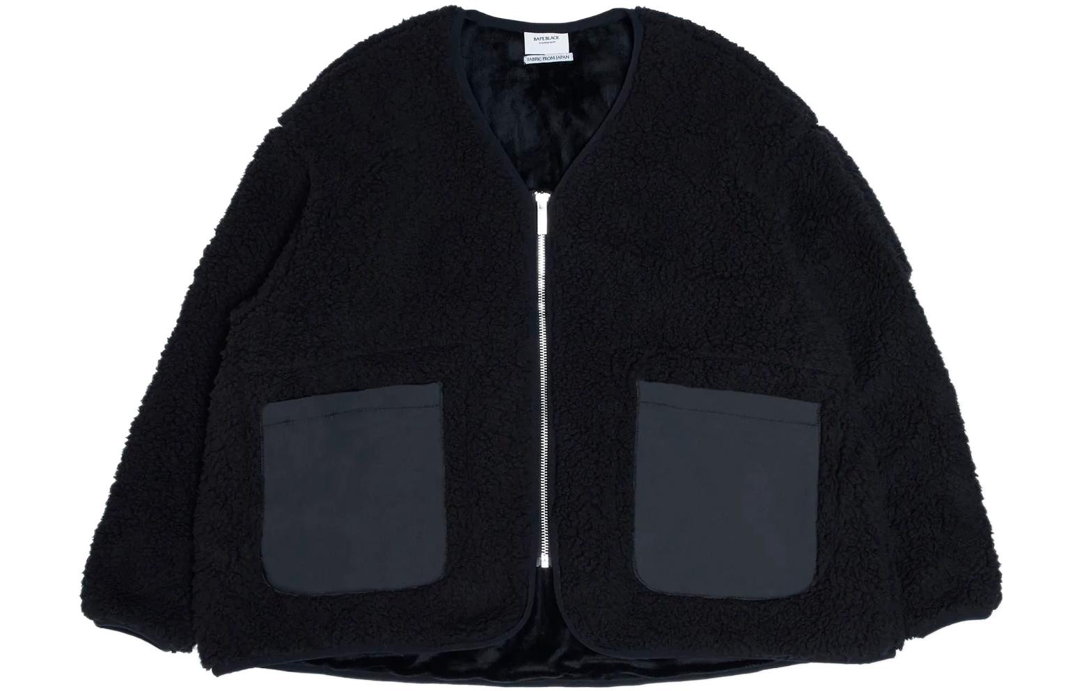 BAPE FW22 Logo Zip Up Fleece Jacket Black Embroidered Long Sleeve Outerwear 1I70-140-006