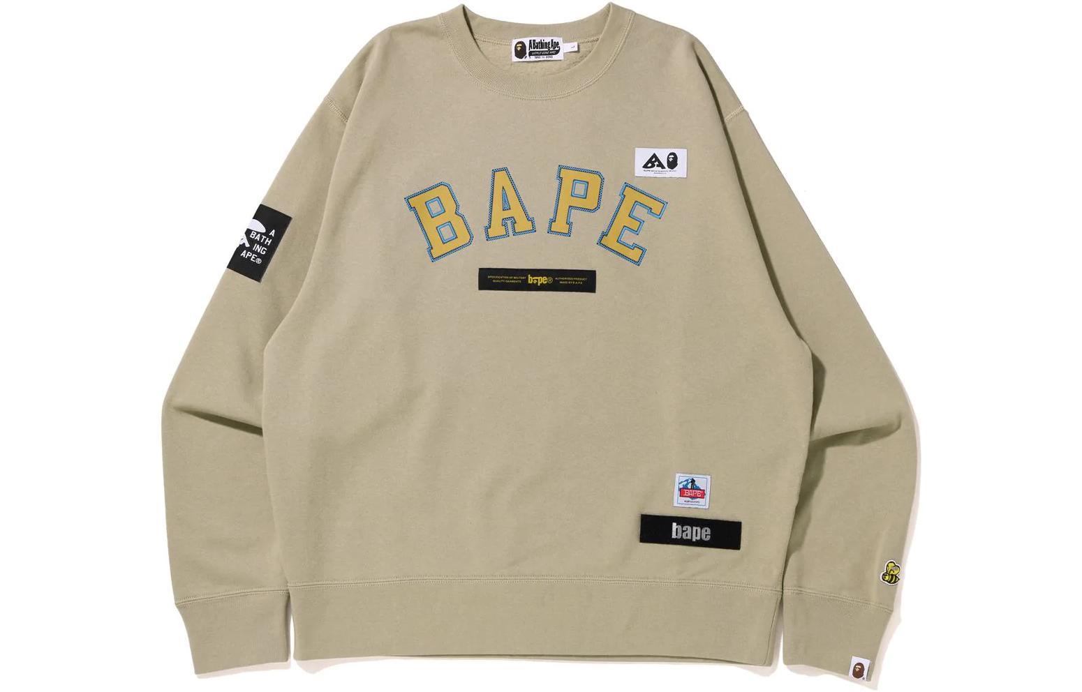 BAPE FW22 Multi Label Relaxed Fit Letter Print Crewneck Pullover Sweatshirt Mens 1I80-113-005