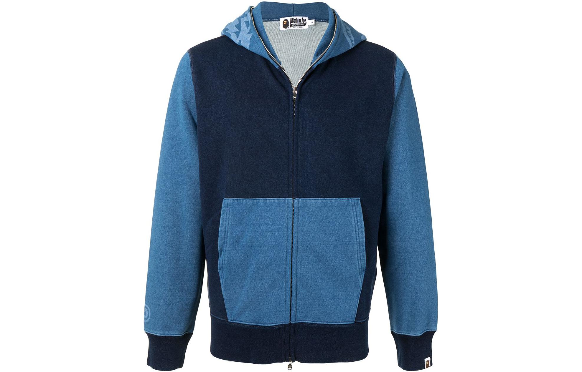 BAPE FW22 Navy Blue Colorblock Zip-Up Hoodie Jacket 1G20115023