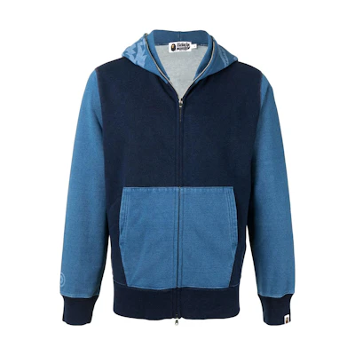 BAPE FW22 Navy Blue Colorblock Zip-Up Hoodie Jacket 1G20115023