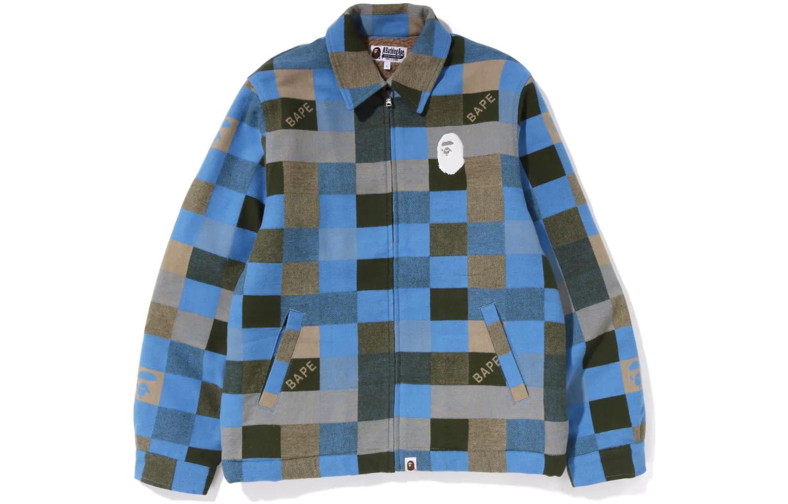 BAPE FW22 Plaid Embroidered Ape Zip-Up Long Sleeve Jacket 1I80-140-001