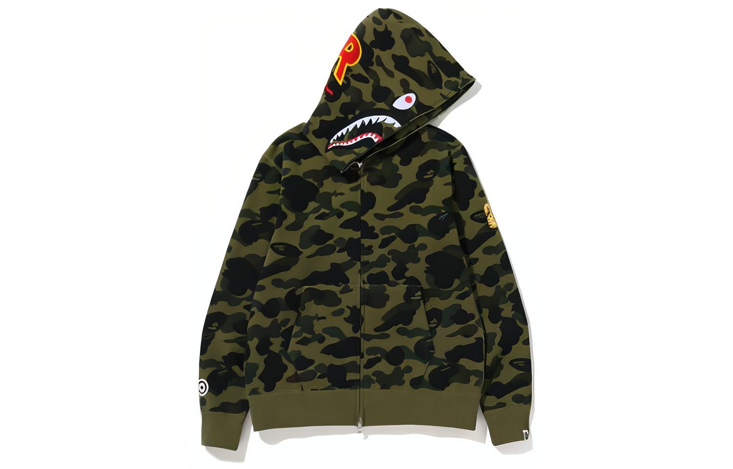 BAPE FW22 Shark Camo Appliqué Zip-Up Hoodie Unisex Couples Style 1I80-115-015
