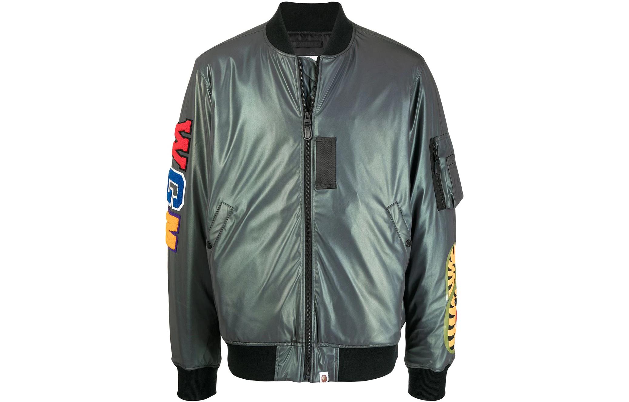 BAPE FW22 Shark Logo Full-Zip Jacket Green Long Sleeve Outerwear 001HJI301006M