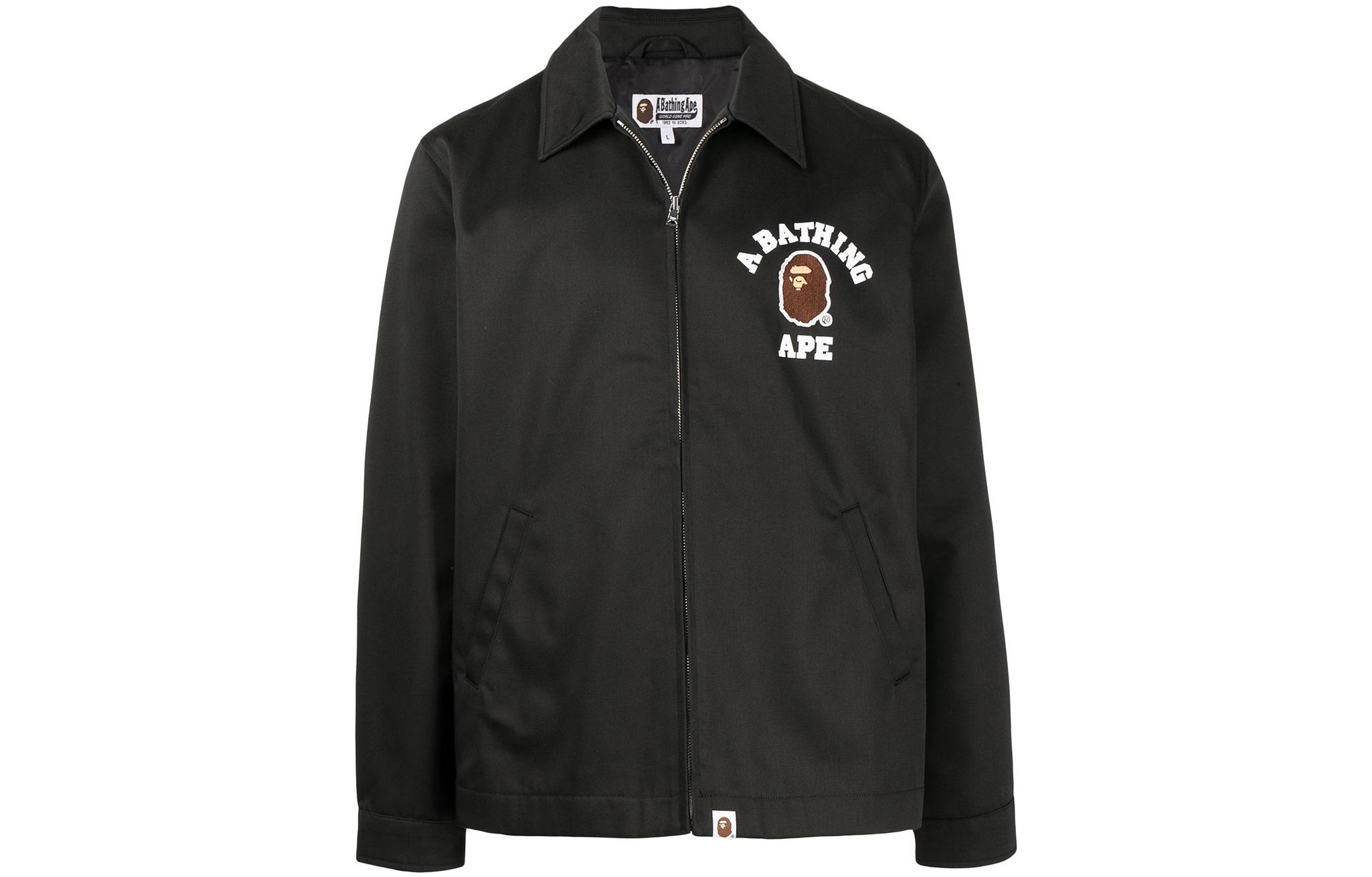 BAPE FW22 Solid Color Patch Zipper Jacket Black Long Sleeve Outerwear 001LJI301001M