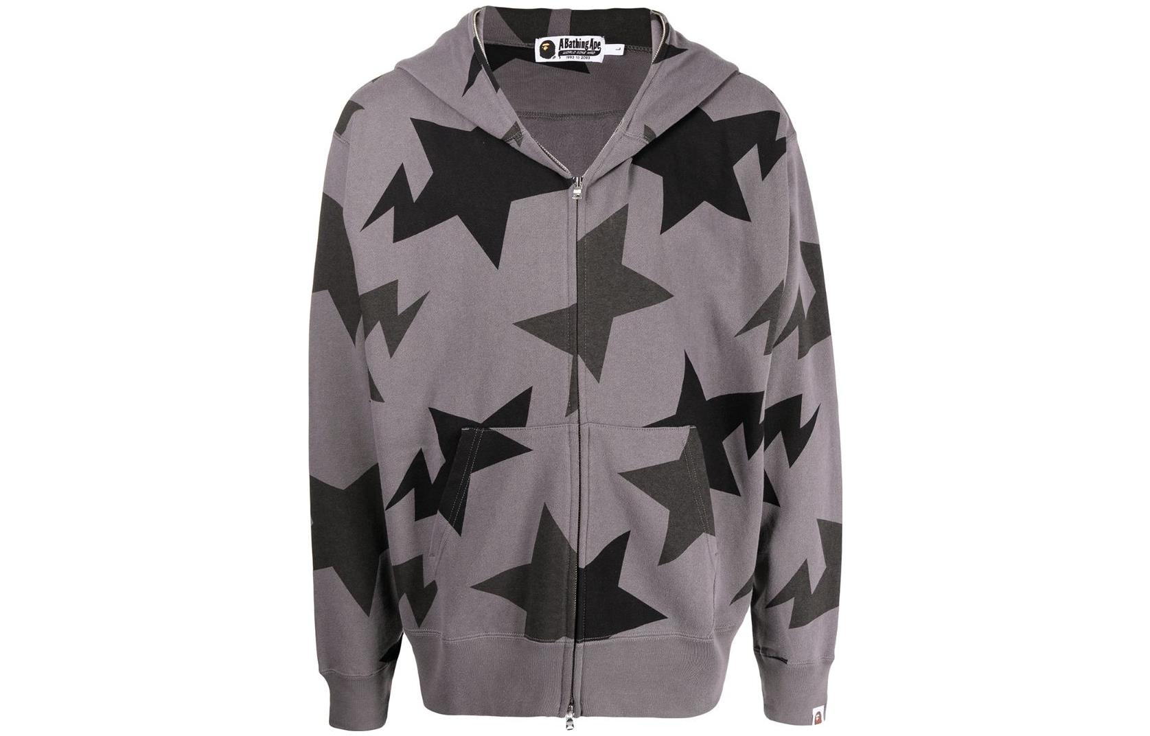 BAPE FW22 Star Print Zip-Up Hoodie Gray 001ZPH801009