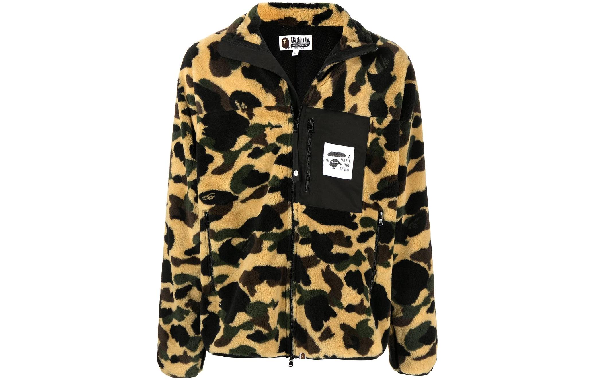 BAPE FW22 Yellow Camo Fleece Sweatshirt with Chest Logo Patch () 001LJH701003I