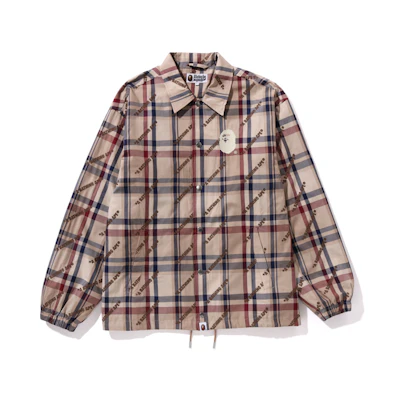 Bape FW23 A Bathing Ape Logo Ape Embroidery Plaid Coach Jacket Brown Men’s. 0ZXLJM140052L