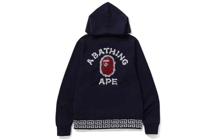 BAPE FW23 Brush College Retro Ape Embroidered Hoodie Unisex Blue 1J80-114-011