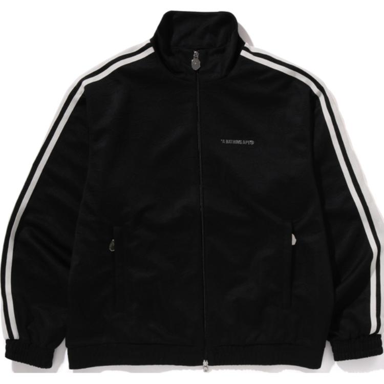 Order BAPE FW24 Jaket Kasual High Neck Zip-Up Logo dengan Hujung Elastik. 0ZXSWM113309N