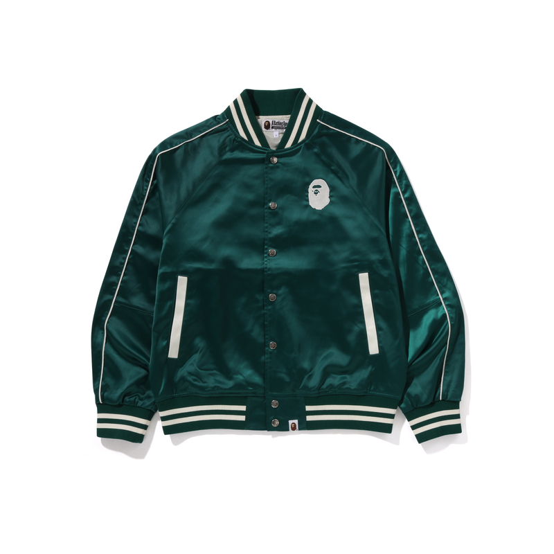 BAPE FW24 Ape Embroidered Nylon Glossy Baseball Jacket 0ZXLJM140005N