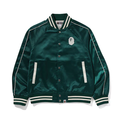 BAPE FW24 Ape Embroidered Nylon Glossy Baseball Jacket 0ZXLJM140005N