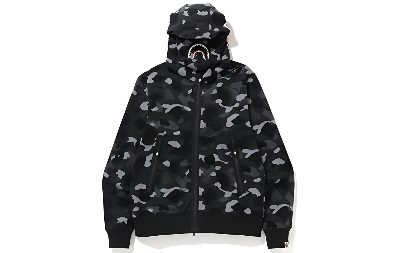BAPE Gradation Camo Shark Mask Wide Zip Hoodie Black Camo Unisex 1F80-115-014BLACK
