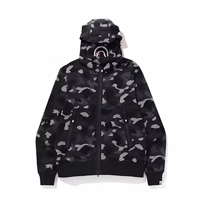 BAPE Gradation Camo Shark Mask Wide Zip Hoodie Black Camo Unisex 1F80-115-014BLACK