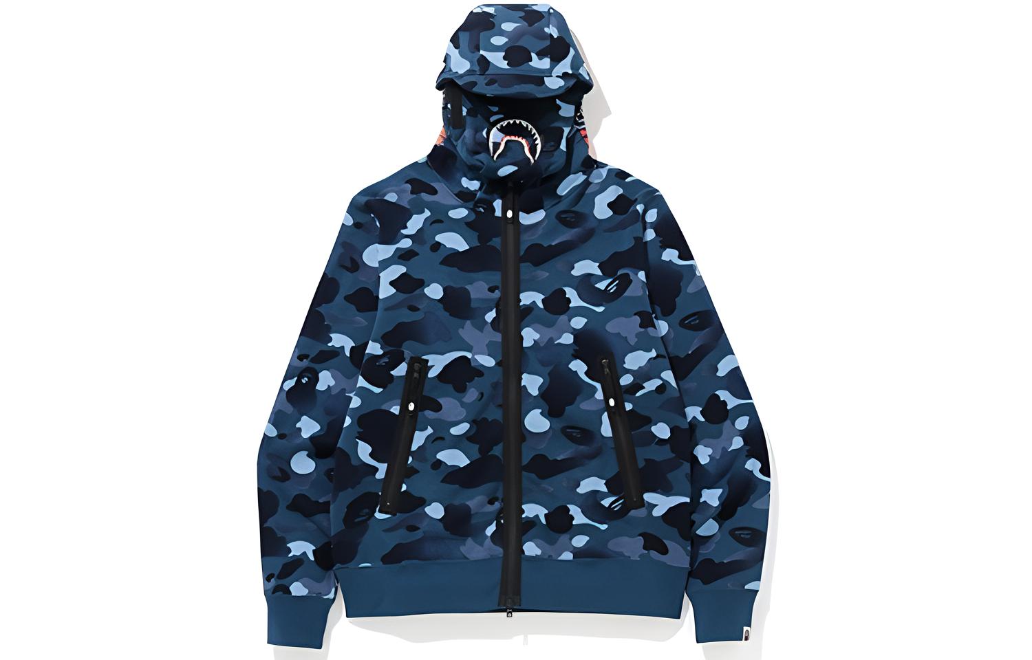 BAPE Gradation Camo Shark Mask Zip Hoodie Blue Camo Unisex Sweatshirt 1F80-115-014BLUE
