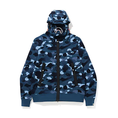 BAPE Gradation Camo Shark Mask Zip Hoodie Blue Camo Unisex Sweatshirt 1F80-115-014BLUE