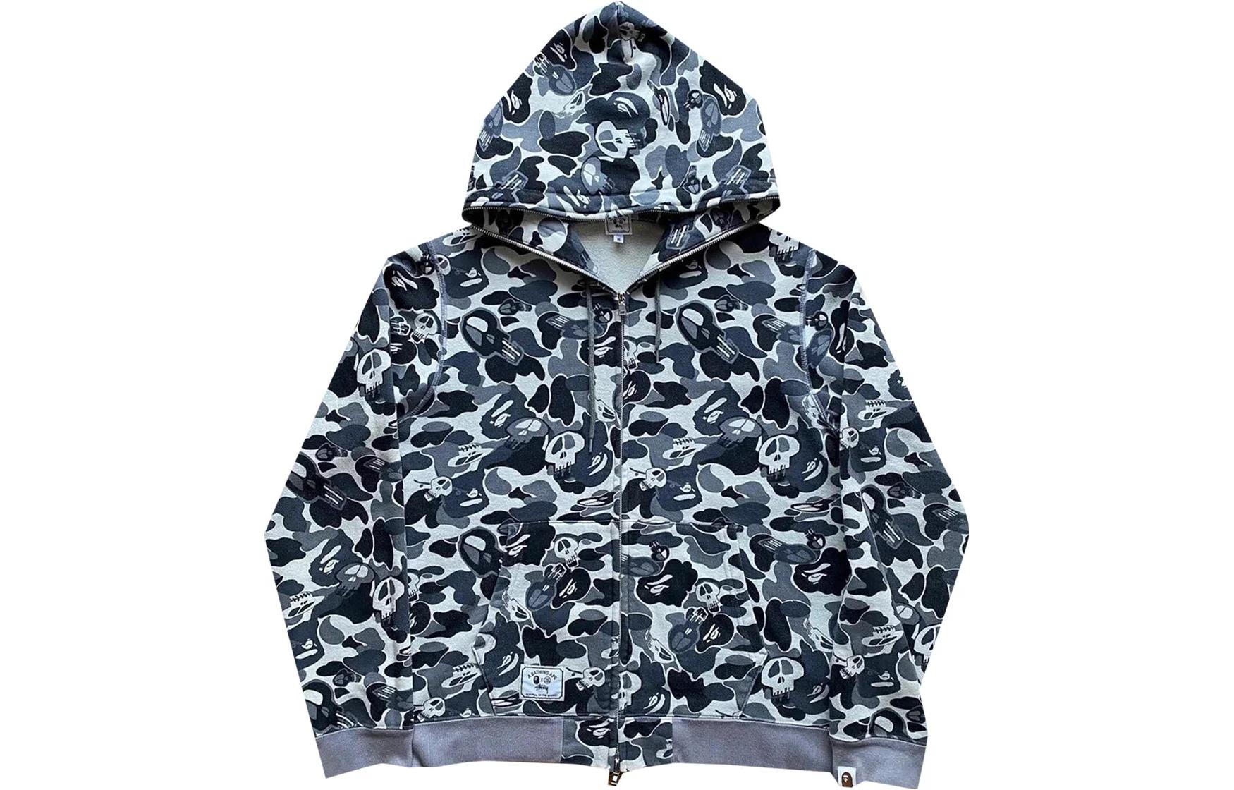 BAPE Graphic Print Zip-Up Hoodie Grey 100000106SFZH-GREY