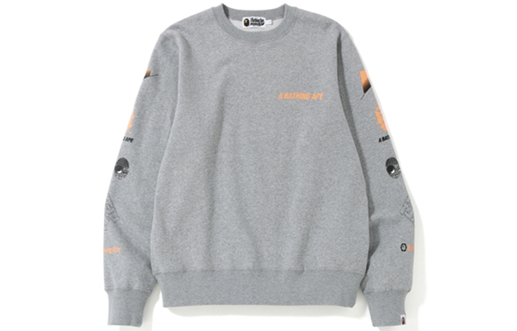 BAPE Graphic Sleeve Crewneck Pullover Unisex Sweatshirt Grey 1F80-113-012GREY