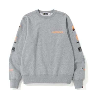 BAPE Graphic Sleeve Crewneck Pullover Unisex Sweatshirt Grey 1F80-113-012GREY