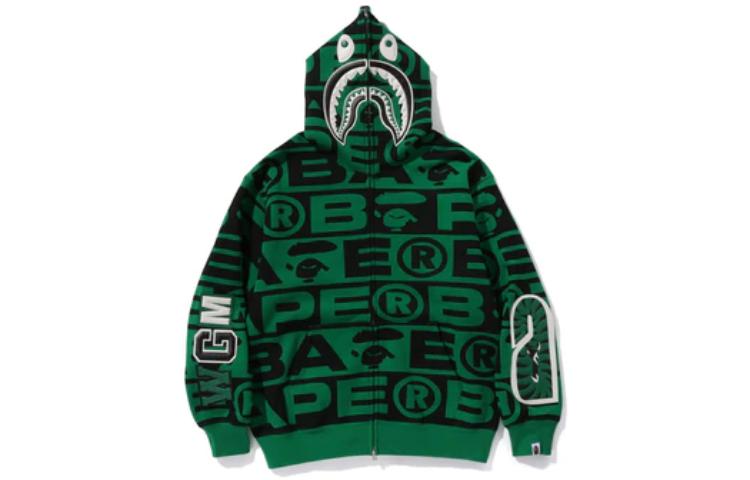 BAPE Green Alphabet Print Slim Fit Hoodie Jacket 1J70-115-002