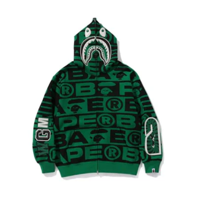 BAPE Green Alphabet Print Slim Fit Hoodie Jacket 1J70-115-002