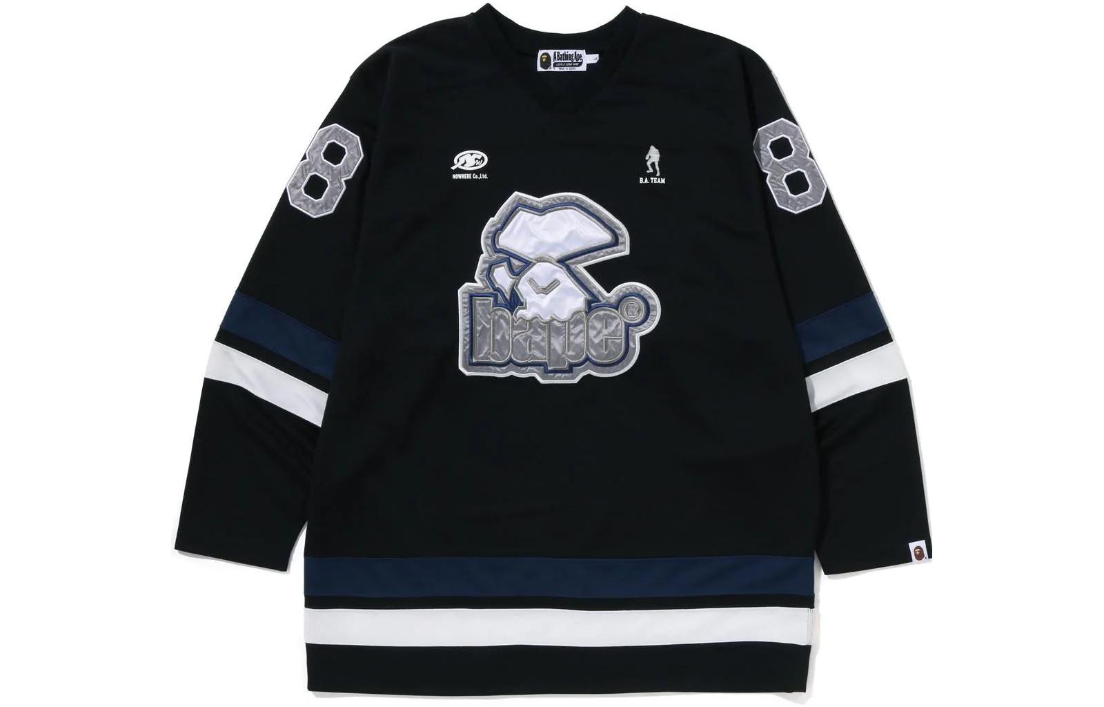 BAPE Hockry Crewneck Sweatshirt with Numeric Logo Patch for Men. 1I80-113-016