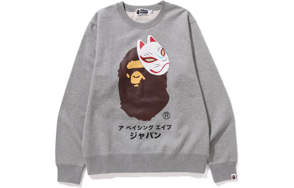 BAPE Japanese Fox Mask Crewneck Sweatshirt Round Neck Long Sleeve 1J72-113-007
