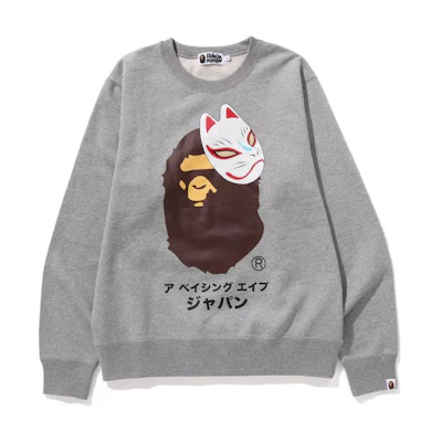 BAPE Japanese Fox Mask Crewneck Sweatshirt Round Neck Long Sleeve 1J72-113-007
