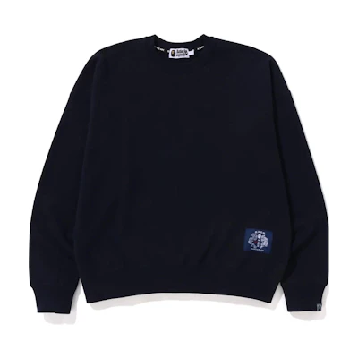 BAPE Japanese Motif Loose Fit Crewneck Navy Blue Sweatshirt with Animal Embroidery 1J30-113-013