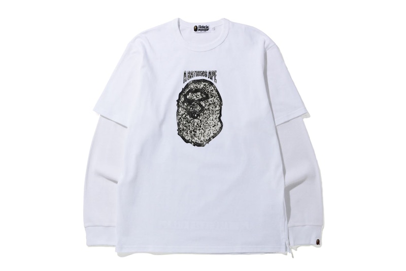 Buy BAPE Kaos Panjang Putih Motif Perhiasan Berlapis Lebar