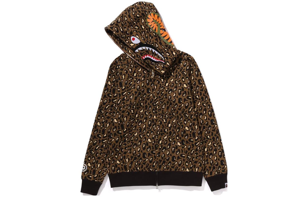 BAPE Leopard Shark Full Zip Hoodie Leopard Print Unisex Jacket 1J80-215-008