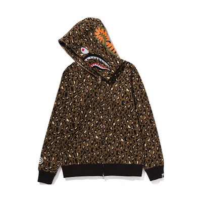 BAPE Leopard Shark Full Zip Hoodie Leopard Print Unisex Jacket 1J80-215-008