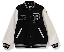 BAPE Letter Embroidery Leather Sleeve Patchwork Jacket 0ZXJKM141001N BAPE Letter Embroidery Leather Sleeve Patchwork Jacket 0ZXJKM141001N