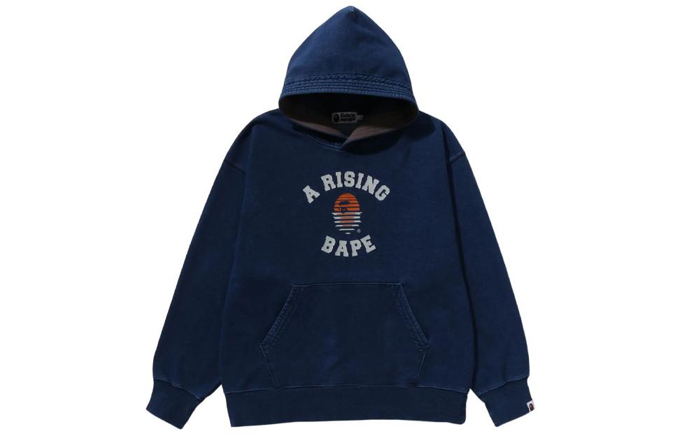 BAPE Letter Print Indigo Hoodie Pullover Casual Style 1J70-114-008
