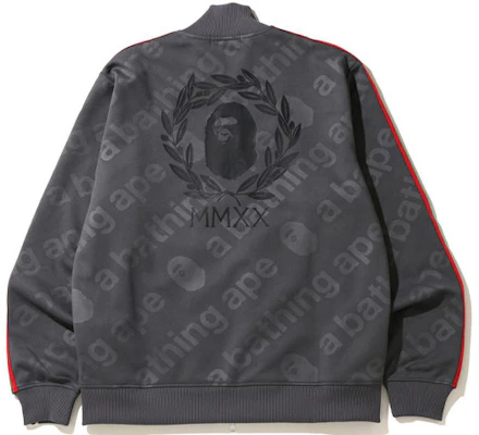 BAPE Jaket Zip Cetakan Penuh Logo Kelabu Biru Lengan Garis Jersey 1G30-113-006 Buy BAPE Jaket Zip Cetakan Penuh Logo Kelabu Biru Lengan Garis Jersey 1G30-113-006