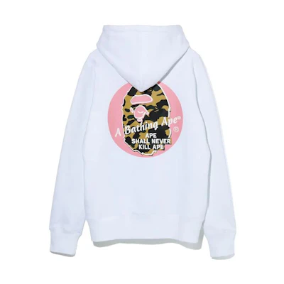 BAPE Logo Ape Head Drawstring Pullover Hoodie Unisex White 1G30214010