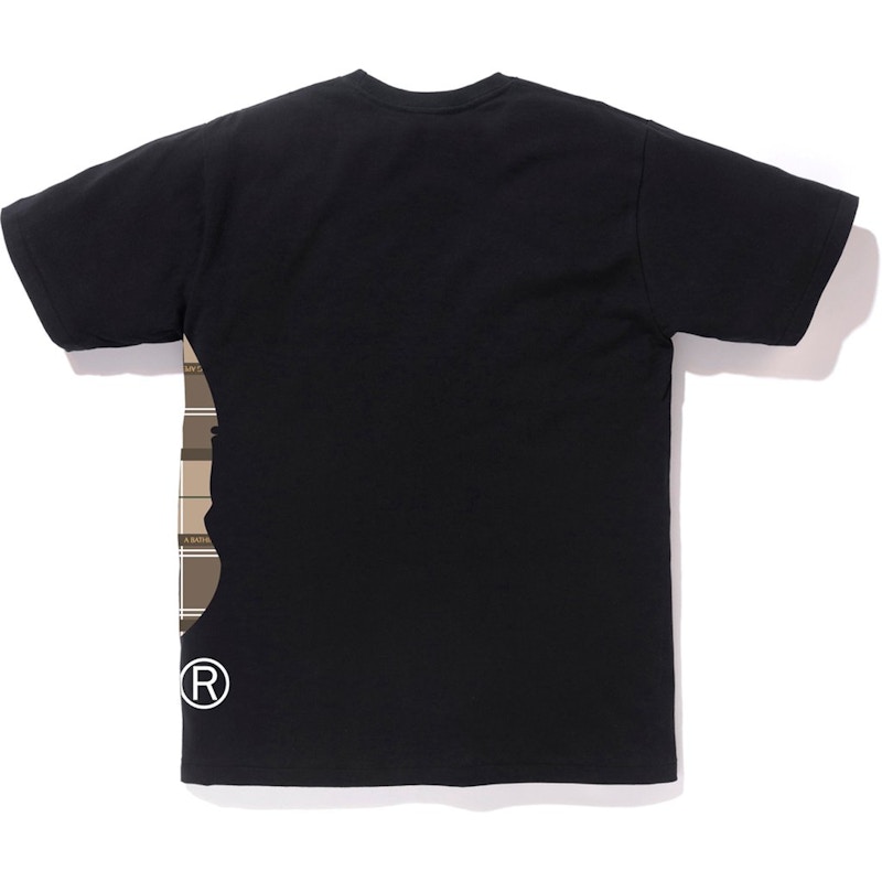 Bape Logo Check Big Ape Head Tee Black Beige 圖 2