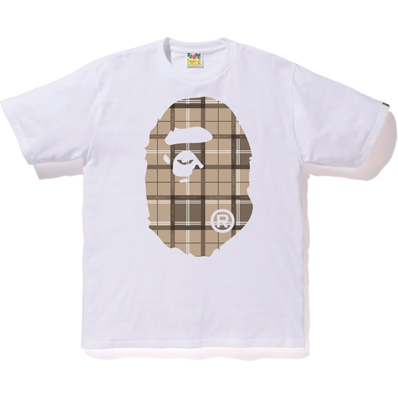 Bape Logo Check Big Ape Head Tee White Beige