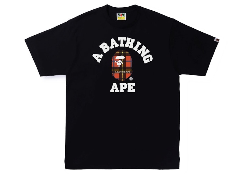 Buy BAPE 標誌格紋大學T恤 黑色/紅色