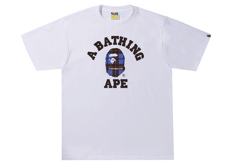 Buy A BATHING APE®チェックカレッジT(白/青)
