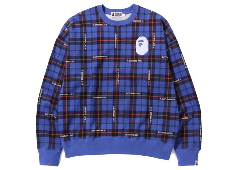 Buy A BATHING APE®チェックルーズクルーネック (ブルー)
